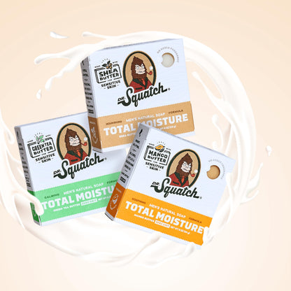 Dr. Squatch Total Moisture Bar Soap for Men – Fragrance-Free Mango Butter (5 oz, 3-pack)