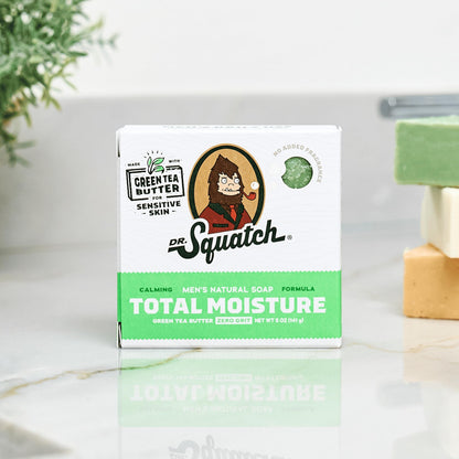 Dr. Squatch Total Moisture Bar Soap for Men – No Added Fragrance, Sensitive Skin Formula with Green Tea Butter (3-Pack, 5 oz each)