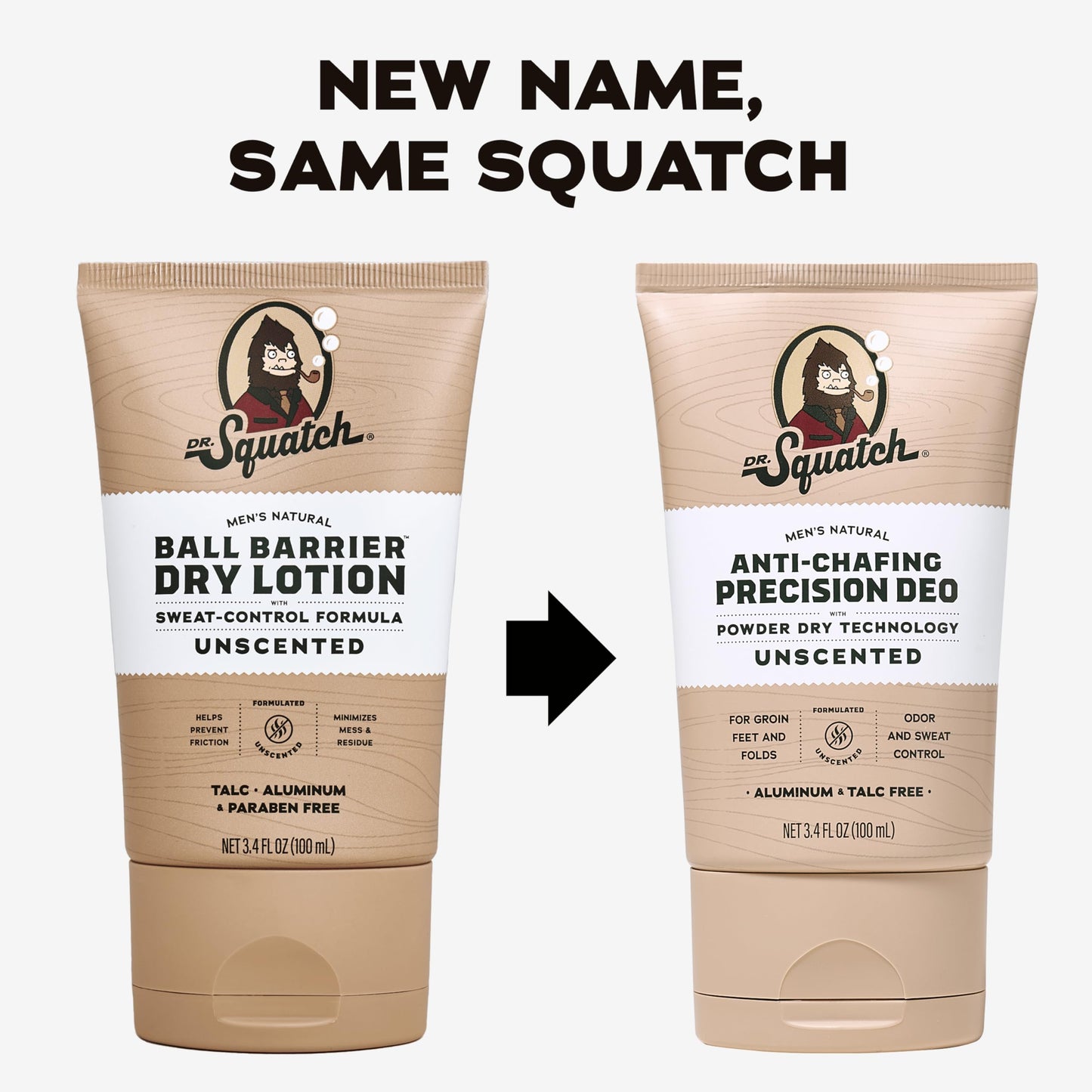Dr. Squatch Whole Body Deodorant for Men – Odor & Sweat Control, Unscented, Aluminum & Talc Free, 2-Pack (3.4 fl oz each)