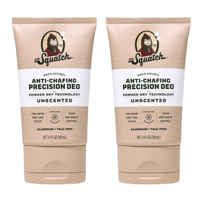 Dr. Squatch Whole Body Deodorant for Men – Odor & Sweat Control, Unscented, Aluminum & Talc Free, 2-Pack (3.4 fl oz each)