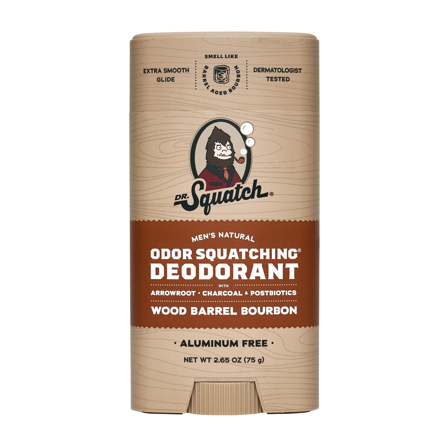 Dr. Squatch Natural Men’s Deodorant – Aluminum-Free, Charcoal & Postbiotics, Wood Barrel Bourbon, 2.65oz Stick (2-Pack)