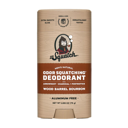Dr. Squatch Natural Men’s Deodorant – Aluminum-Free, Charcoal & Postbiotics, Wood Barrel Bourbon, 2.65oz Stick (2-Pack)