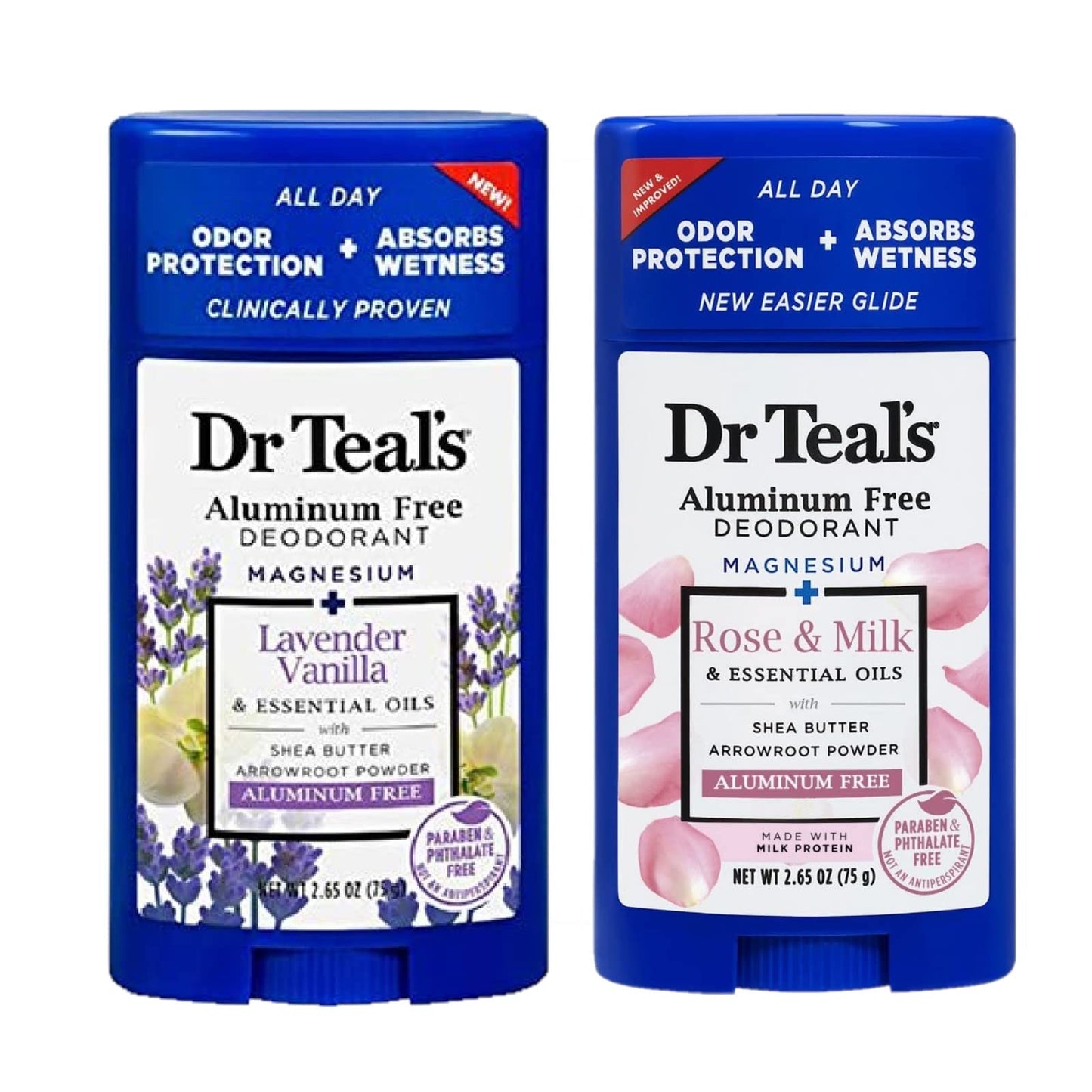 Dr Teal's Deodorant Variety Gift Set (2 Pack) – Vanilla Lavender & Rose & Milk, 2.65 oz Each