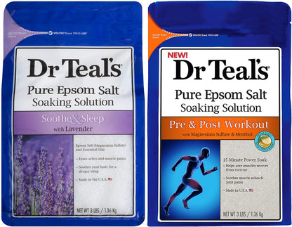 Dr Teal's Pure Epsom Salt Recovery Gift Set – Lavender & Pre/Post Workout (2x3lb) with Magnesium Sulfate & Menthol
