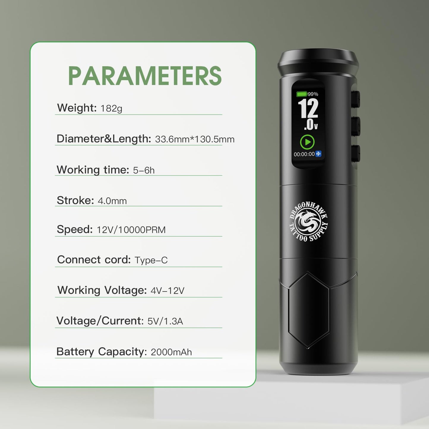 Dragonhawk A1 Pro Tattoo Kit – Cordless Pro Pen, 2000mAh, Beginner Friendly