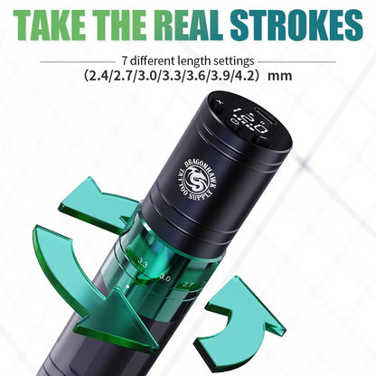 Dragonhawk A2 Wireless Tattoo Pen Kit – 2 Batteries, Adjustable Stroke 2.4–4.2mm, Quiet Mcore-A Motor