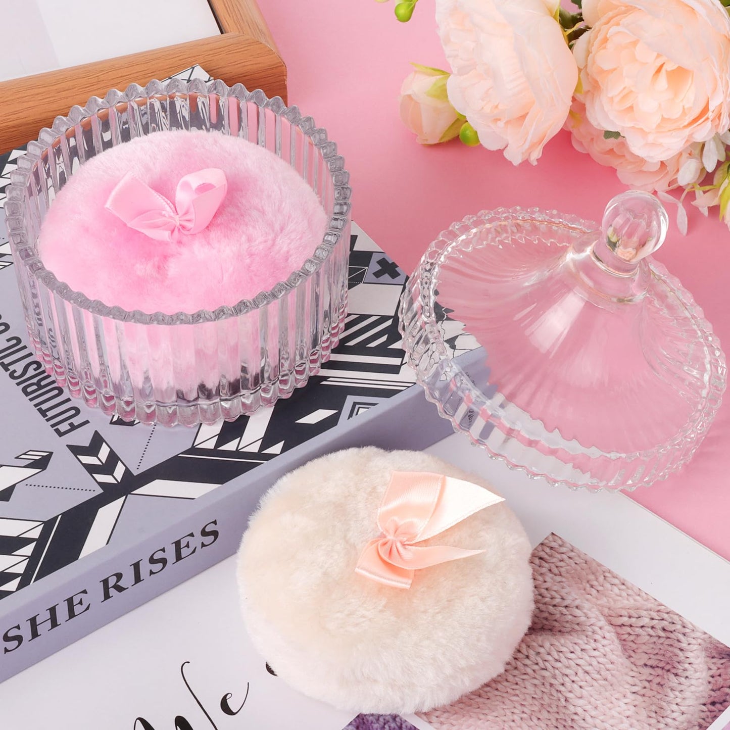 Draupnir Body Powder Puff & Container – 2 Puffs + Glass Powder Container