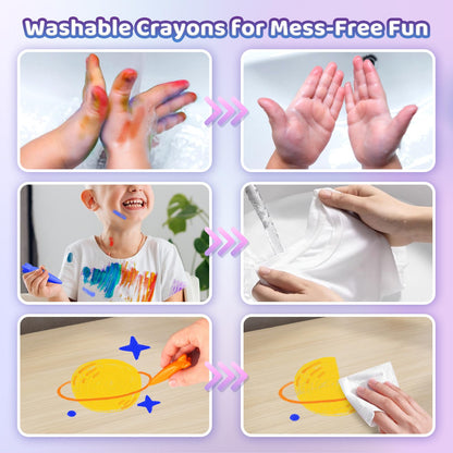 DreamCandy Rocket & Fish-Shaped Crayons – 18pc Non-Toxic Washable Toddler Crayon Set