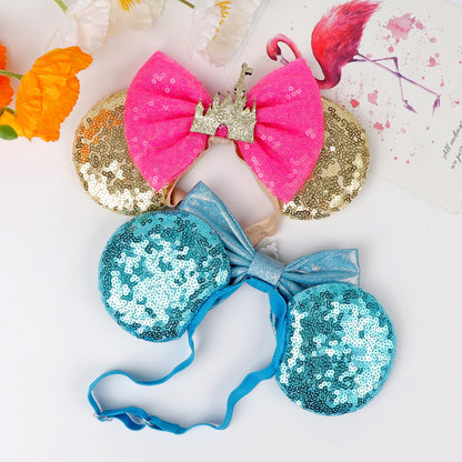 DRESHOW Minnie Ears Headband with Sequin Bow – Elastic Adjustable Party Cosplay Accessory