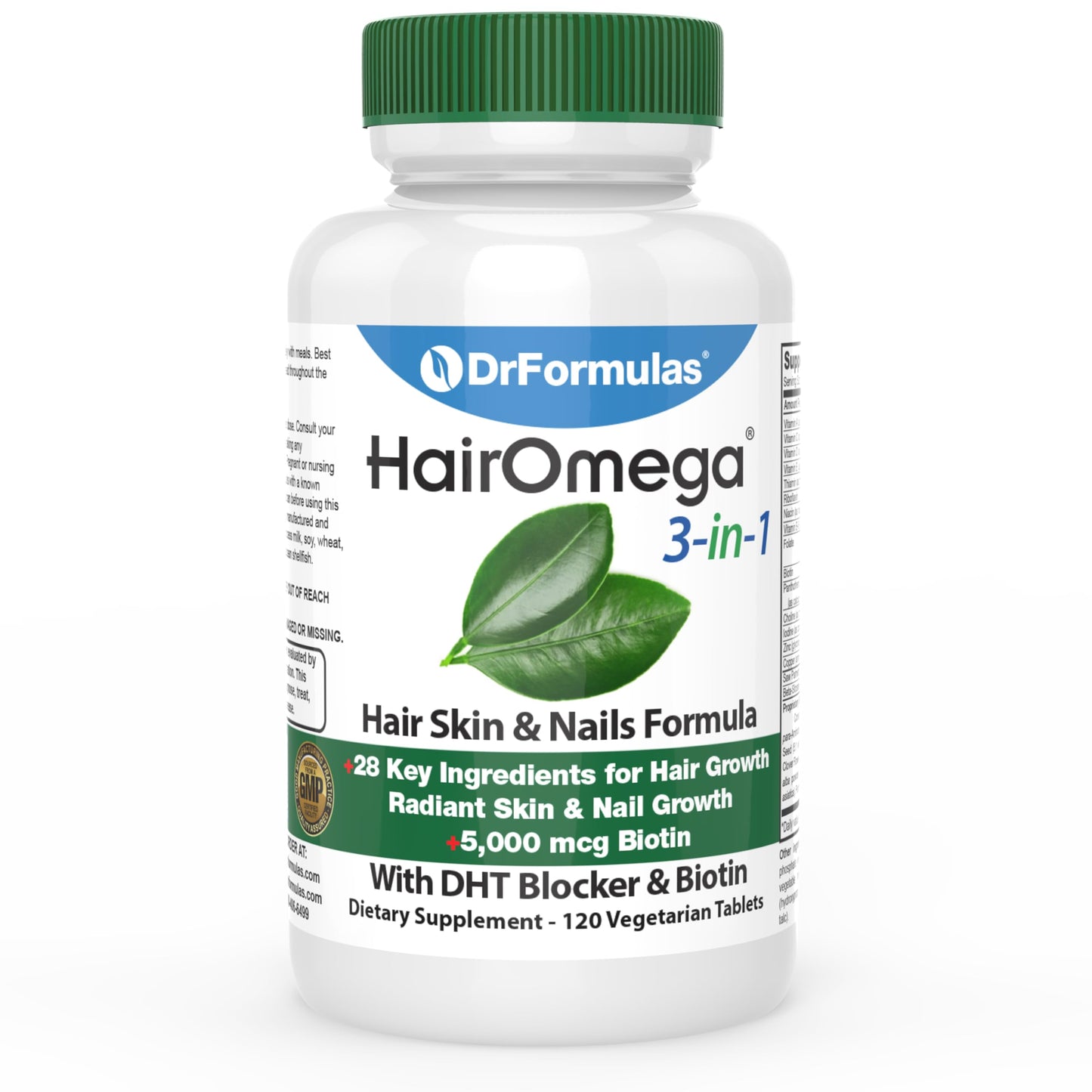 DrFormulas HairOmega 3-in-1 Hair Growth Vitamins with DHT Blocker | Biotin for Hair, Skin & Nails (120 Pills)