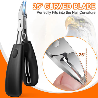 DRMODE Angled-Head Toenail Clippers for Thick Nails – Wide Jaw, Catcher, Heavy Duty