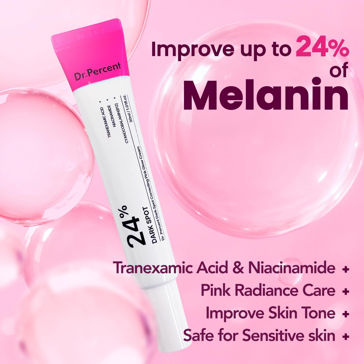 Dr.Percent Dark Spot 24% Correcting Pink Glow Cream — Tranexamic Acid 6%, Niacinamide 5%