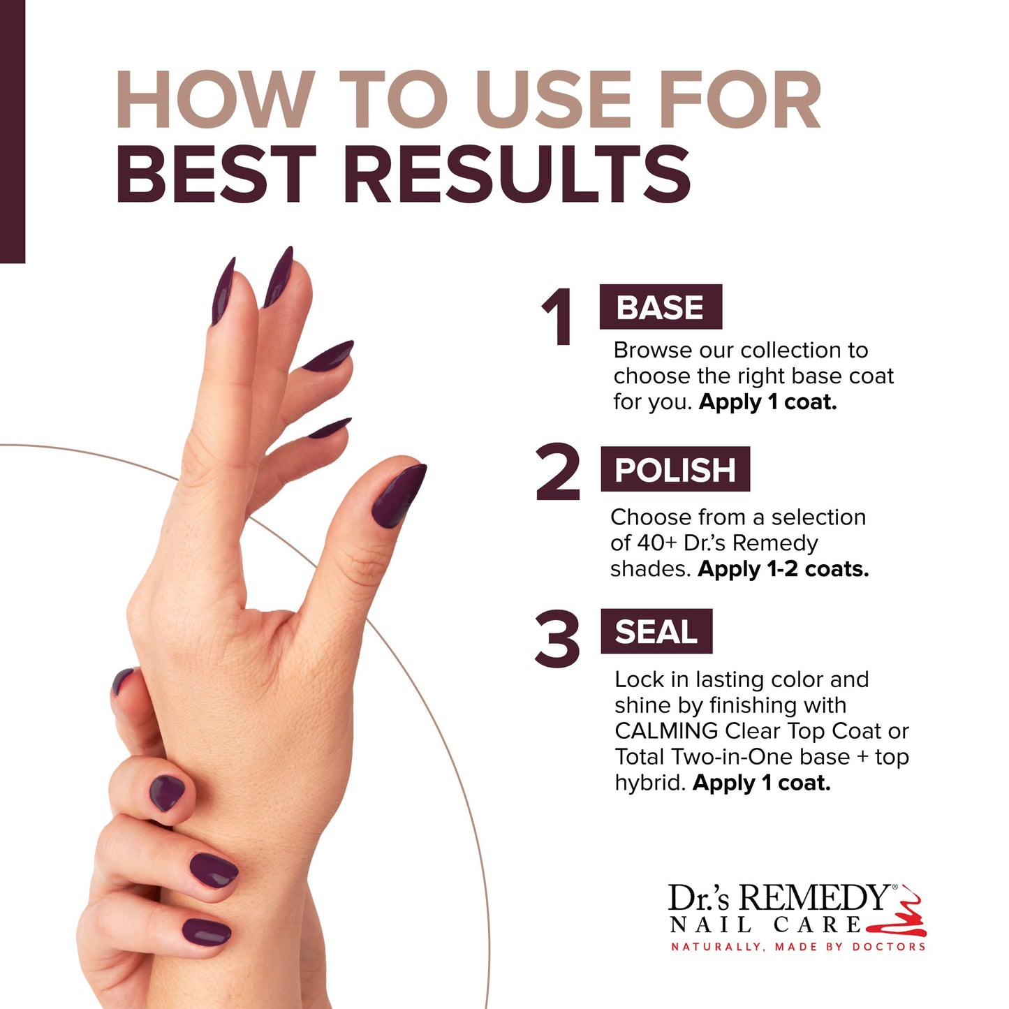 Dr.'s Remedy Enriched Nail Polish – Non-Toxic, All Natural, Organic, 24-Free (DESIRE Dark Brown)