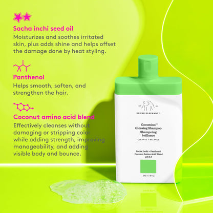 Drunk Elephant Cocomino Glossing Shampoo – Sulfate-Free, Color-Safe, Coconut Amino Acids (240 ml/8 oz)