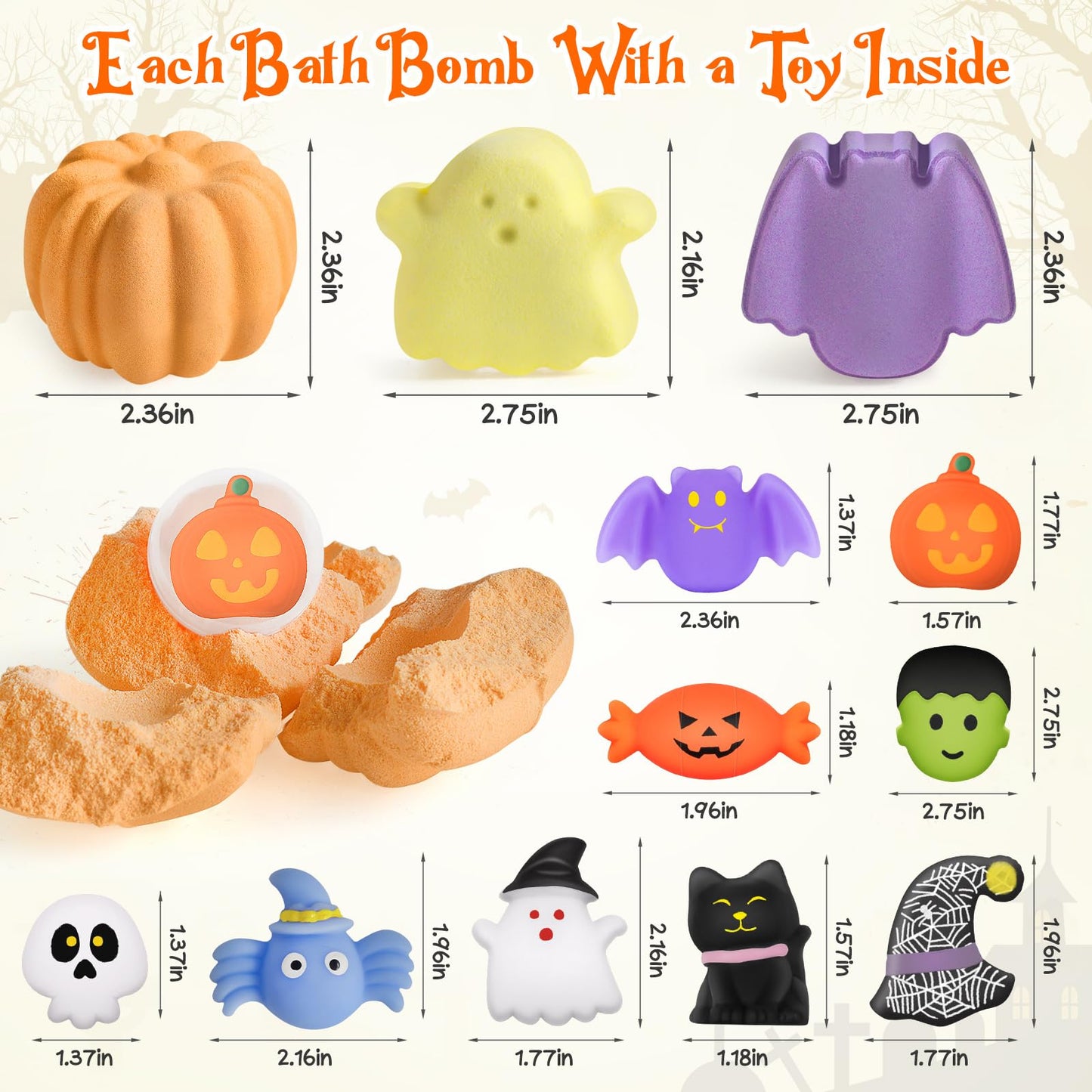Duchong 9-Pack Halloween Bath Bombs for Kids – Surprise Toy Inside, Treat Bags Gift