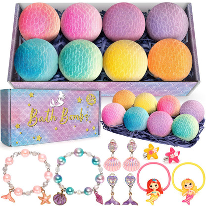 Duchong 8-Pack Mermaid Bath Bombs for Kids – Surprises Inside, Colorful Bubbles
