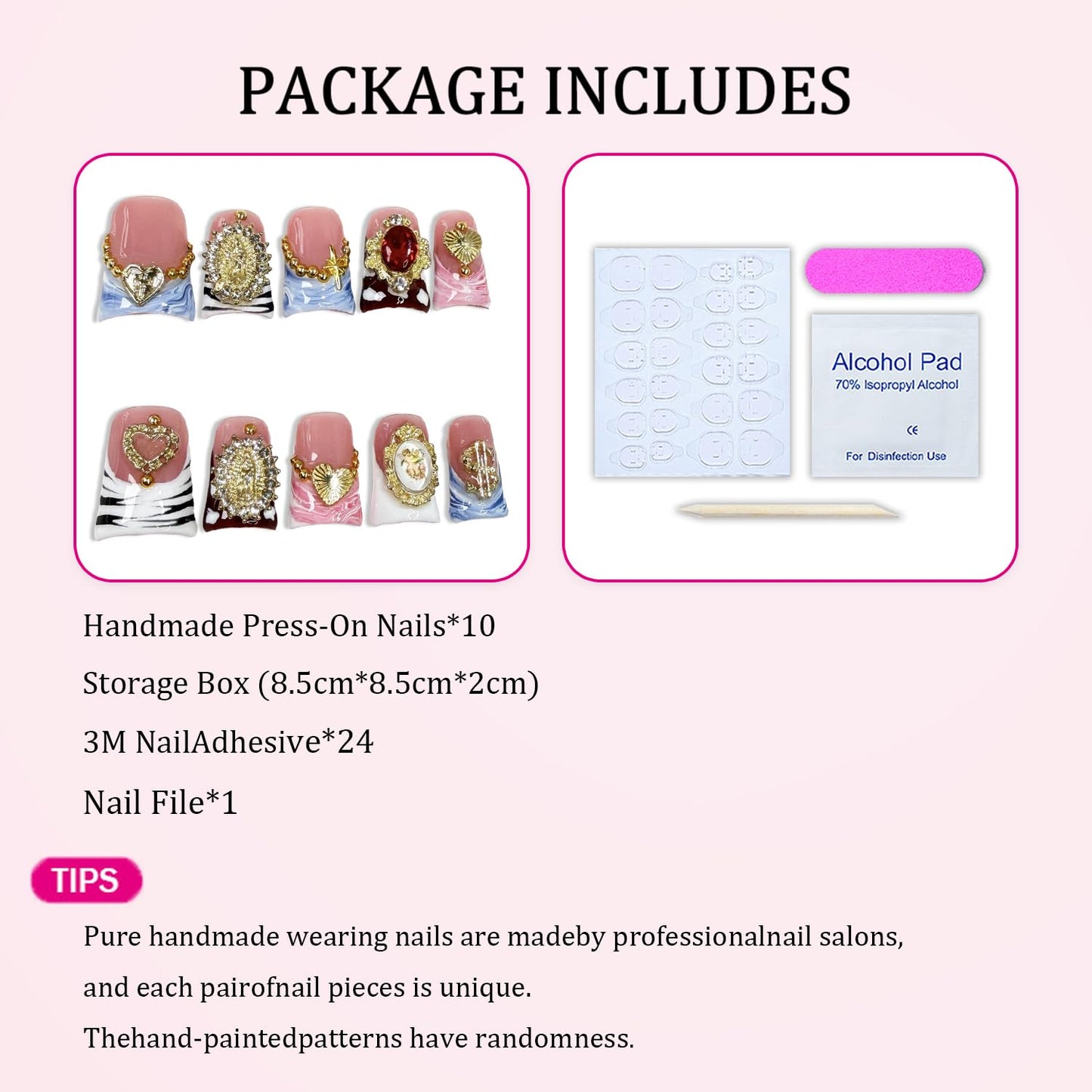 Duck Press on Nails – Handmade 3D Gold Embossed Rhinestone Short Nails (Size S)