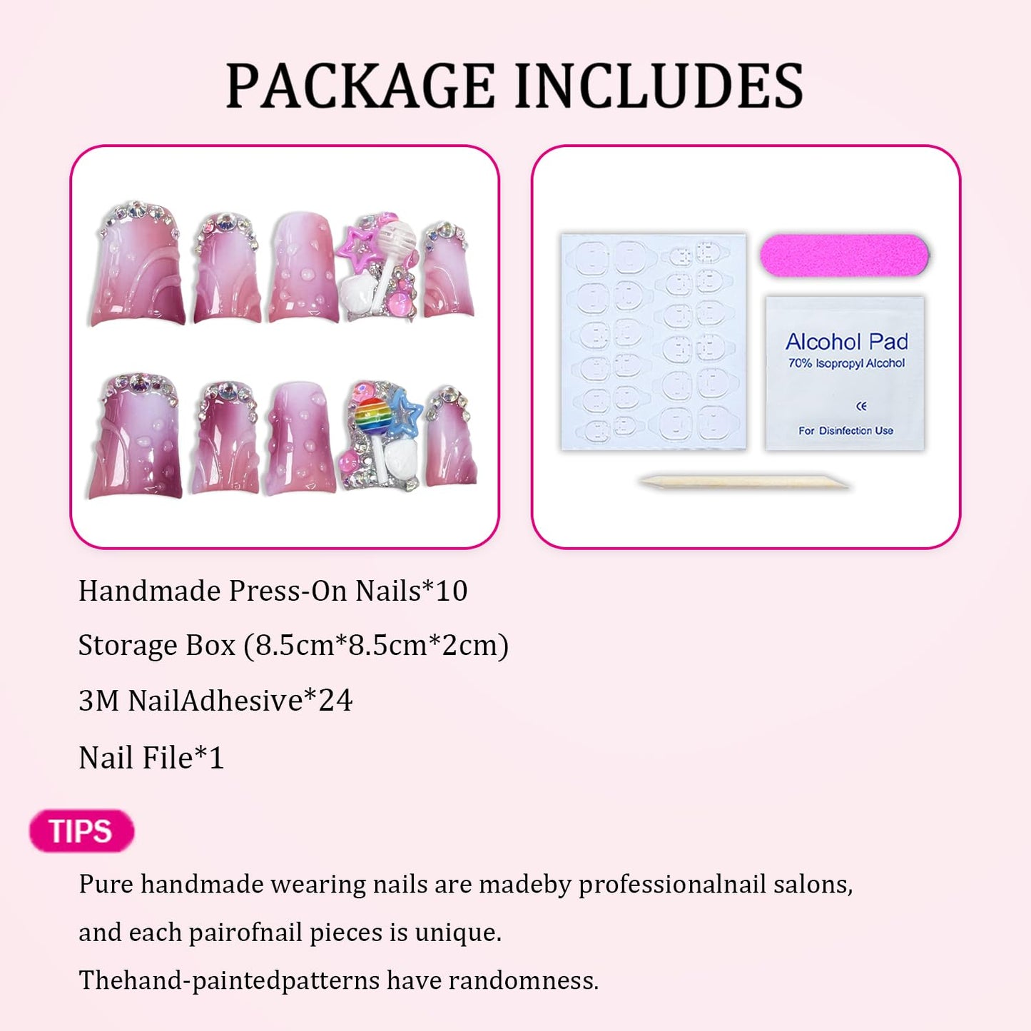 Duck Press on Nails – Handmade Short Press-On Nails with 3D Lollipop & Stars (S)
