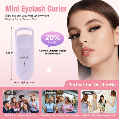 DUDUDU Heated Eyelash Curler – Travel-Size, 2-Temp, Type-C Recharge, 10s Heat, 24H Lift