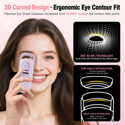 DUDUDU Heated Eyelash Curler – Travel-Size, 2-Temp, Type-C Recharge, 10s Heat, 24H Lift