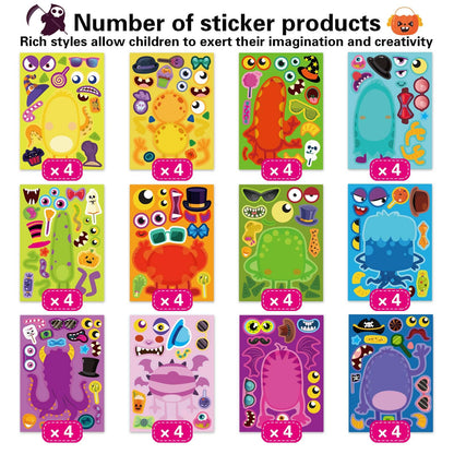DUJAA Monster Face Stickers – 48pc Halloween DIY Kit for Kids