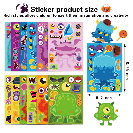 DUJAA Monster Face Stickers – 48pc Halloween DIY Kit for Kids