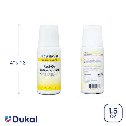 DawnMist Dukal RD15 Roll-On Antiperspirant & Deodorant – Fresh Scent, Travel Size, 1.5oz, 12 Pack