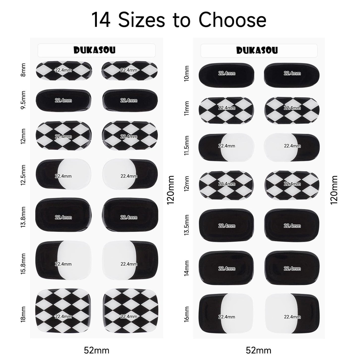 DUKASOU Checkerboard Gel Nail Strips – 28 Pcs, Salon-Quality at-Home Manicure