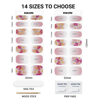 DUKASOU Semi Cured Gel Nail Strips – Spring Blossoms (28 Pcs) | DIY Nails, Salon-Quality UV Stickers
