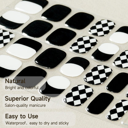 DUKASOU Checkerboard Gel Nail Strips – 28 Pcs, Salon-Quality at-Home Manicure