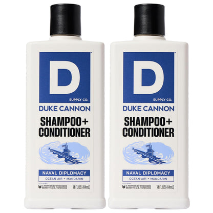 Duke Cannon Supply Co. 2-in-1 Hair Wash – Naval Diplomacy Scent, 14 oz, 2-Pack