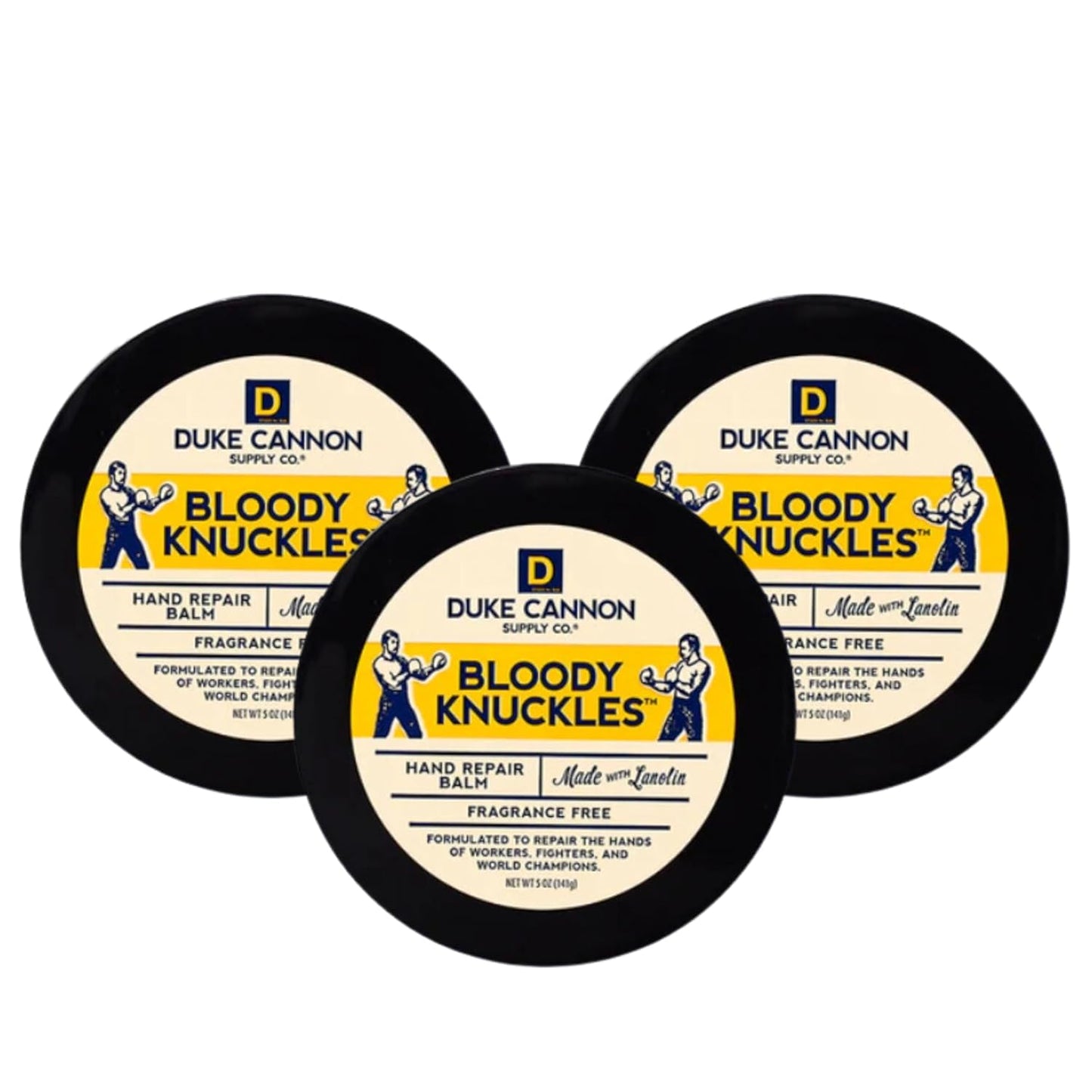 Duke Cannon Bloody Knuckles Hand Repair Balm 3-Pack – Unscented 5 oz Hand Cream for Workers, Fighters & Athletes