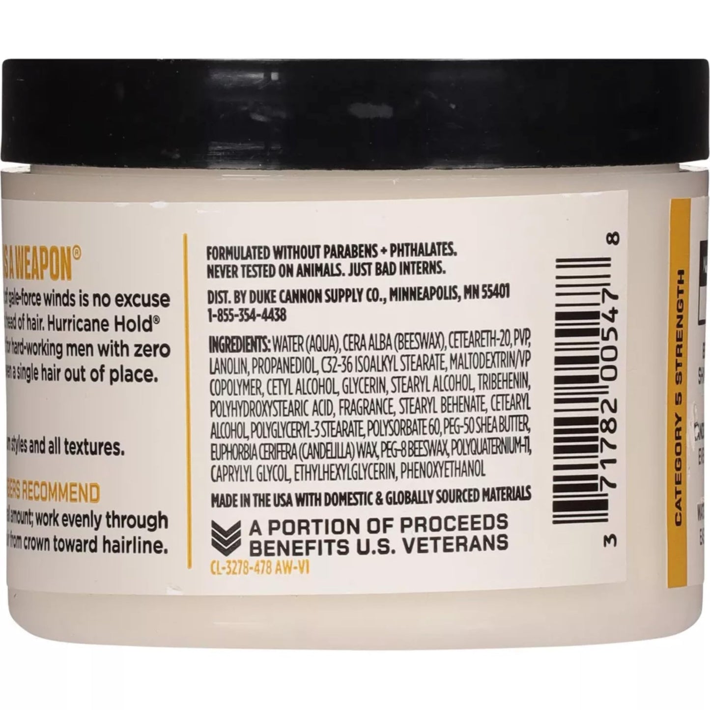 Duke Cannon Hurricane Hold Pomade – Extra Strong, No Shine, Water-Based, 4.6 oz