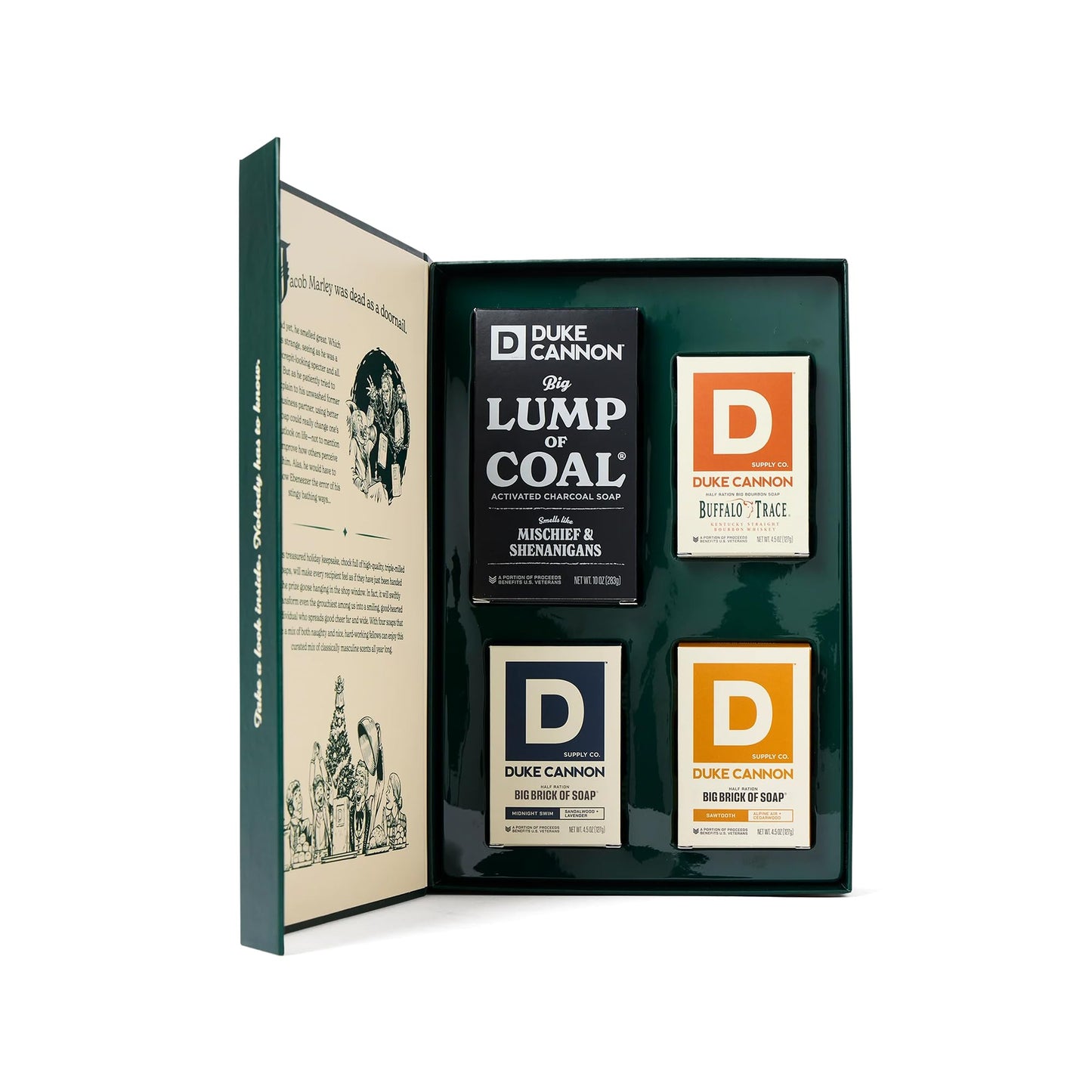 Duke Cannon Lump of Coal Gift Set - 10 oz Bar + 3 Junior Bars (American Bourbon, Sawtooth, Midnight Swim)