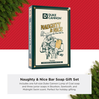 Duke Cannon Lump of Coal Gift Set - 10 oz Bar + 3 Junior Bars (American Bourbon, Sawtooth, Midnight Swim)