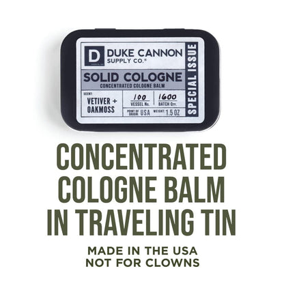 Duke Cannon Solid Cologne for Men – Vetiver & Oakmoss (Fresh Air, Sandalwood) 1.5 oz Tin, Travel-Ready Balm