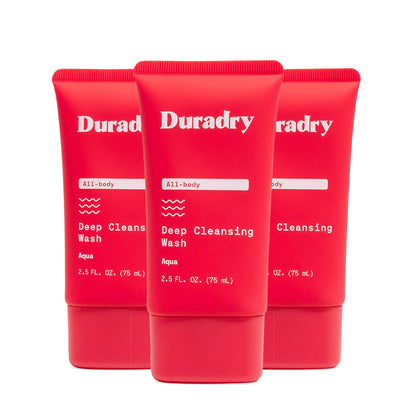 Duradry Deodorizing Body Wash for Women and Men - All-Day Odor Protection, Deep Cleansing, and Skin Moisturization | Aqua Fragrance | Travel-Size 2.5 Fl Oz (Pack of 3)