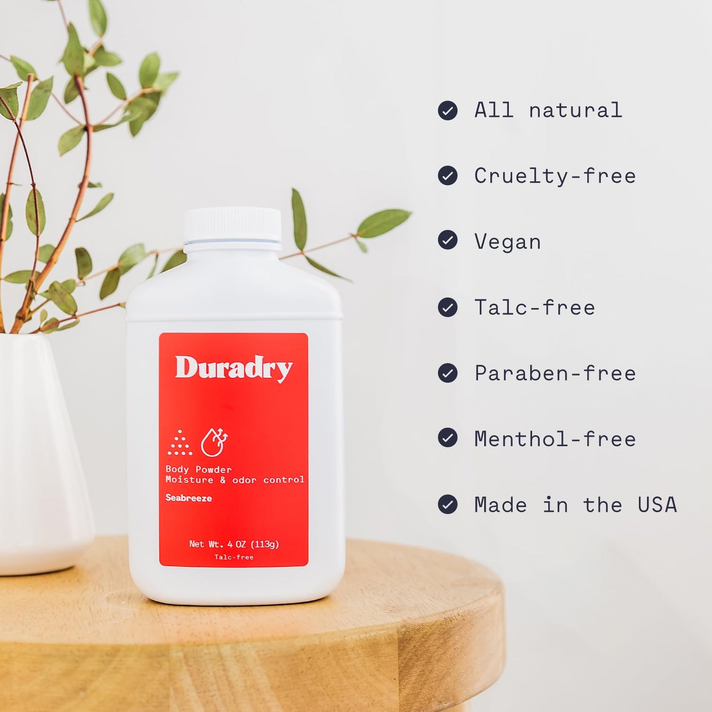 Duradry Seabreeze All-Natural Body Powder – Talc-Free, Odor & Moisture Control (3-Pack)