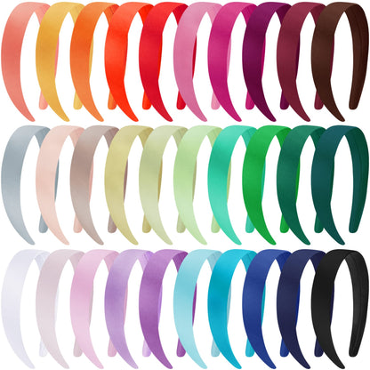 Duufin 30-Piece Satin Headbands | 1-Inch Colorful DIY Hair Accessories for Girls & Women