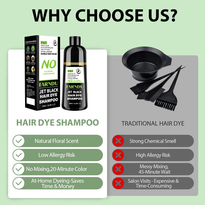 DYEING 221 BC FarnDu Jet Black Hair Dye Shampoo – 3 in 1 Natural Herbal Color, 100% Gray Coverage, Ammonia-Free (500ml)