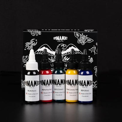 Dynamic Color Co Traditional Color Set — 1oz Bottles of Black, Canary Yellow, Blue, Green & Fire Red (Made in USA)