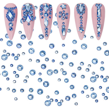 DZHILHMX Nail Rhinestones — 4300+ Light Blue Crystals with Mixed Shapes, Glue Gel & Tools