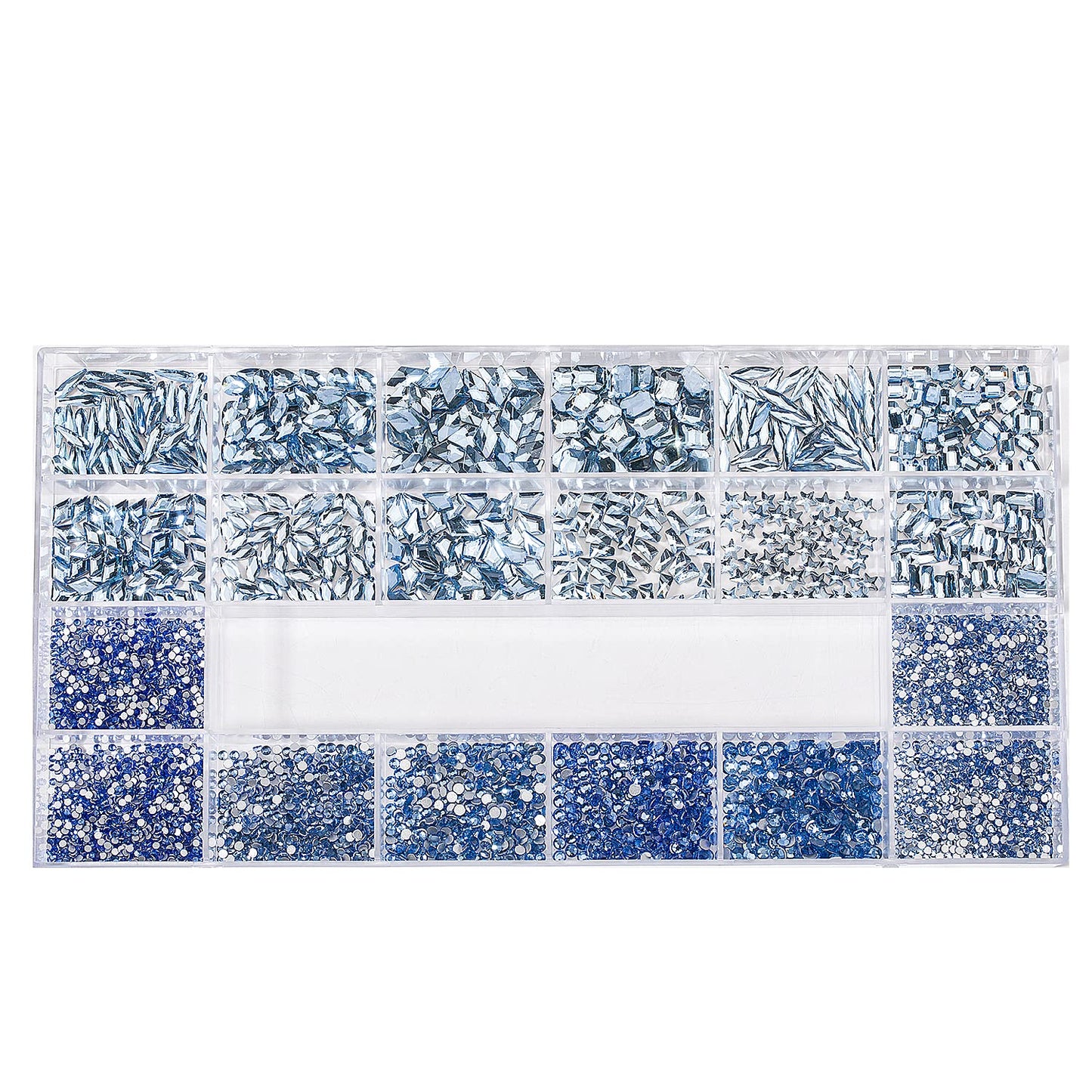 DZHILHMX Nail Rhinestones — 4300+ Light Blue Crystals with Mixed Shapes, Glue Gel & Tools