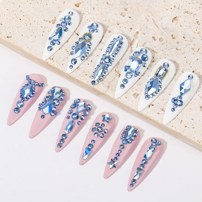 DZHILHMX Nail Rhinestones — 4300+ Light Blue Crystals with Mixed Shapes, Glue Gel & Tools