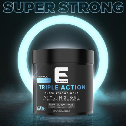 E Elegance Earth Fragrance Triple Action Hair Gel – Strong Hold, Extreme Volume, Long-Lasting Shine | All Hair Types, 33.8 oz