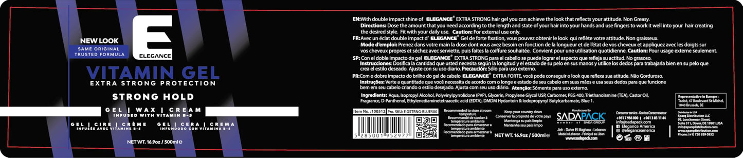 Elegance Vitamin Gel with Pro-VB-5 – 16.9 oz, Strong Hold, Maximum Hair Protection & Natural Shine | E Elegance