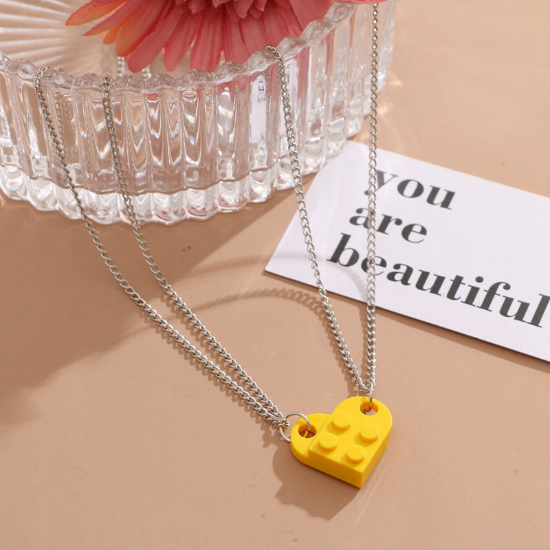 Brick Gift Heart Necklace, 2pcs Set
