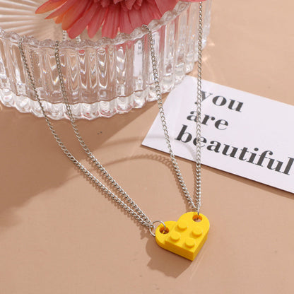 Brick Gift Heart Necklace, 2pcs Set