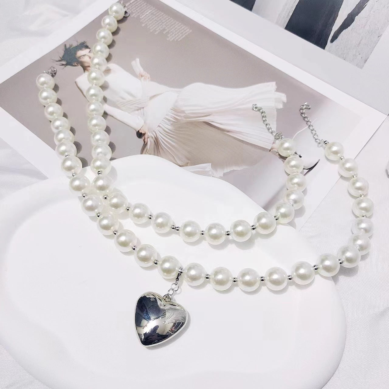 Peach Heart Pearl Necklace