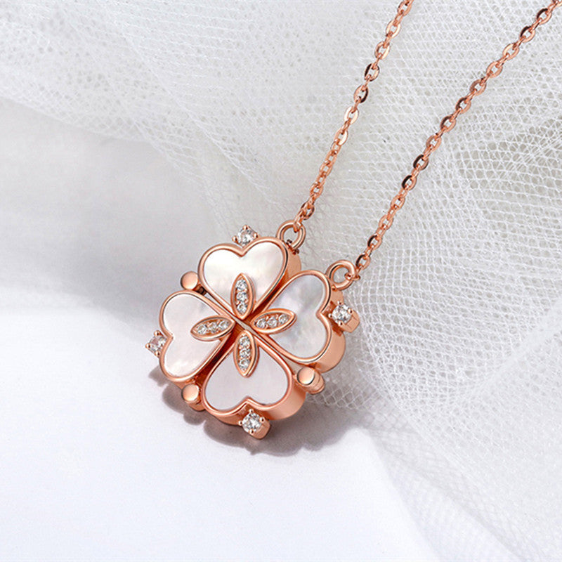 Net Red Clover Enamel Necklace